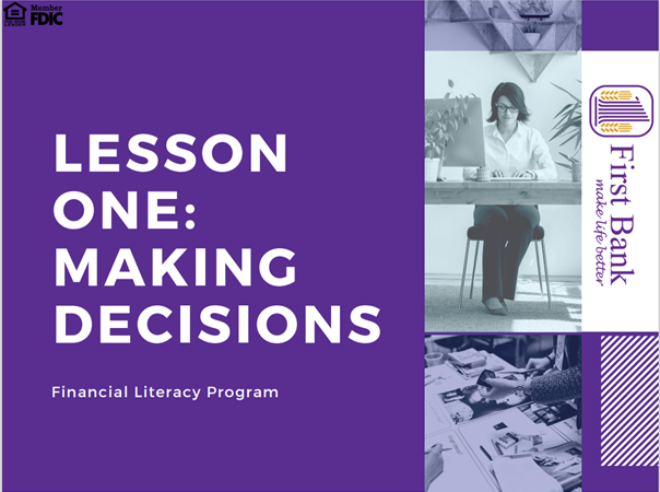 Cover page for Lesson One on Making Decisions