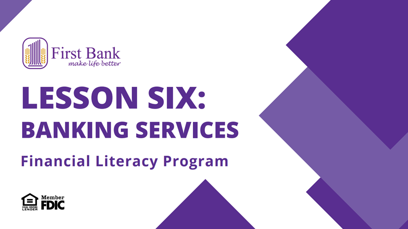 Cover page for lesson six banking services.