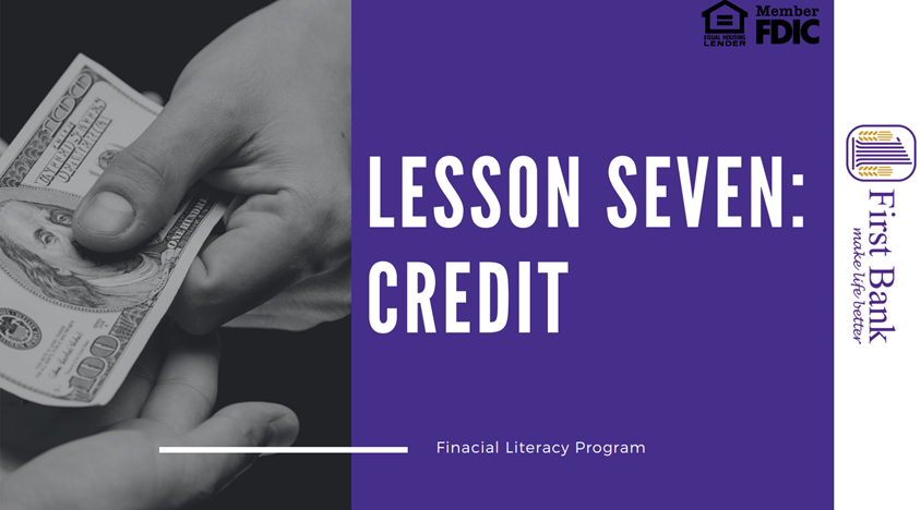 Cover for lesson seven credit with picture of a hand holding money