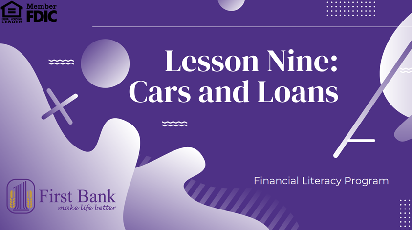 Picture of the cover of lesson nine cars and loans