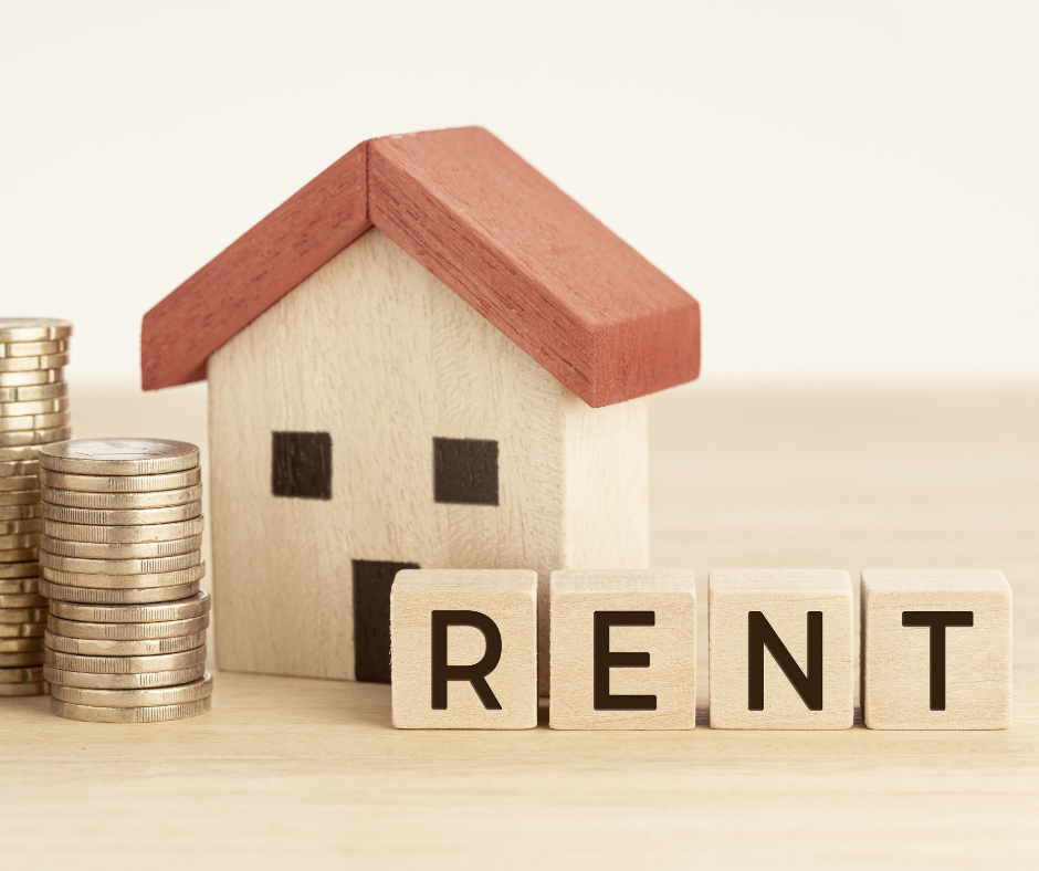 tiny house with change and a rent sign