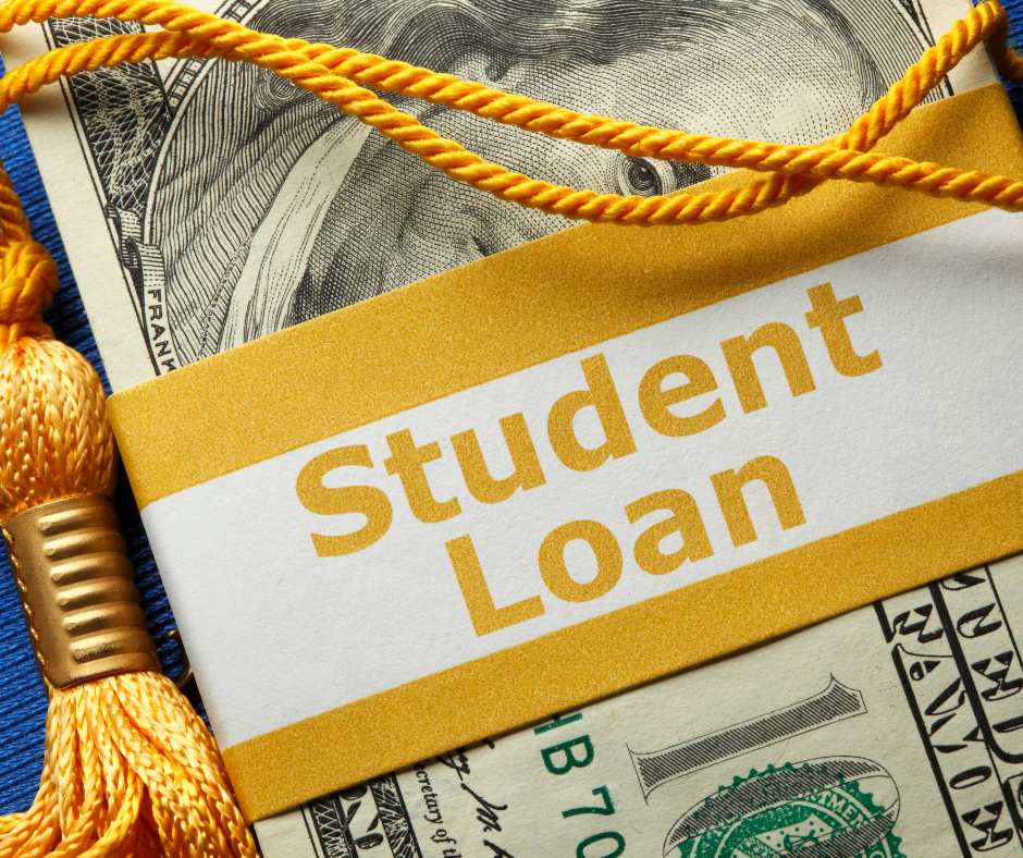 Cash with student loan sign